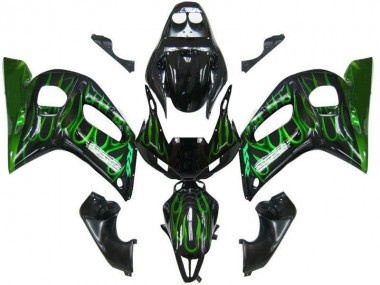 1998-2002 Black Green Flame Yamaha YZF R6 Motorbike Fairing Kits UK Factory