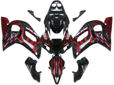 1998-2002 Black Red Flame Yamaha YZF R6 Replacement Fairings UK Factory