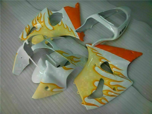 2000-2002 White Yellow Flame Kawasaki ZX6R Bike Fairings UK Factory