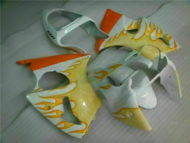 2000-2002 White Yellow Flame Kawasaki ZX6R Bike Fairings UK Factory