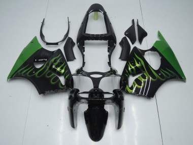 2000-2002 Black with Green Flame Kawasaki ZX6R Motorcyle Fairings UK Factory