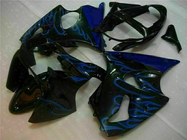 2000-2002 Black with Blue Flame Kawasaki ZX6R Motorbike Fairings UK Factory