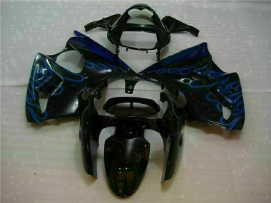 2000-2002 Black with Blue Flame Kawasaki ZX6R Motorbike Fairings UK Factory