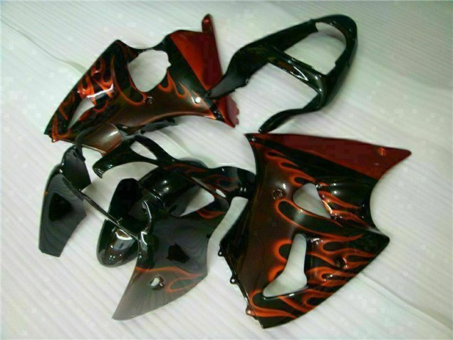 2000-2002 Black Red Flame Kawasaki ZX6R Motorcycle Fairing Kits UK Factory