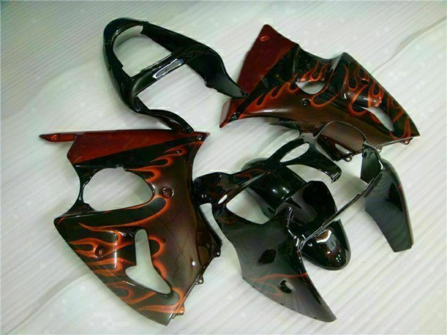 2000-2002 Black Red Flame Kawasaki ZX6R Motorcycle Fairing Kits UK Factory