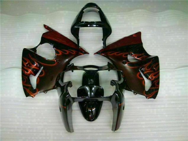 2000-2002 Black Red Flame Kawasaki ZX6R Motorcycle Fairing Kits UK Factory