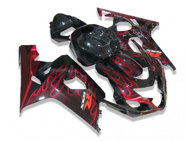 2004-2005 Black Red Flames Suzuki GSXR 600/750 Motorcycle Fairing UK Factory