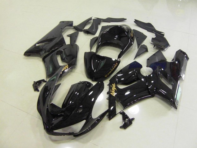 2005-2006 Glossy Black Gold Decals Kawasaki ZX6R Motorcycle Fairings Kits UK Factory