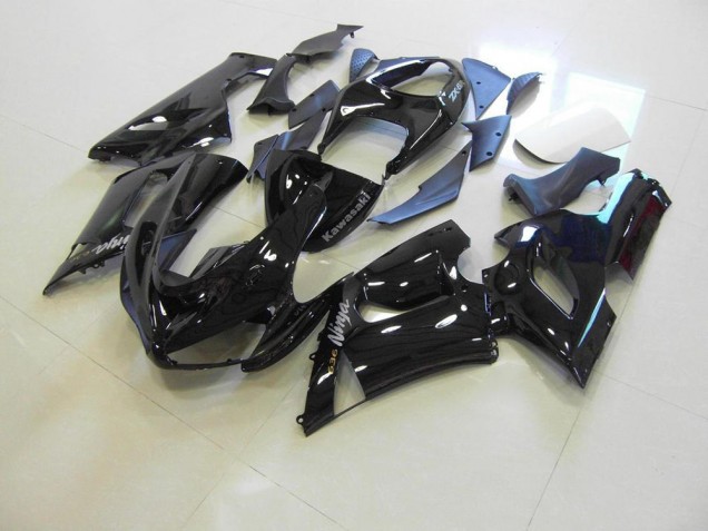 2005-2006 Glossy Black Silver Decals Kawasaki ZX6R Motorcycle Fairings Kit UK Factory