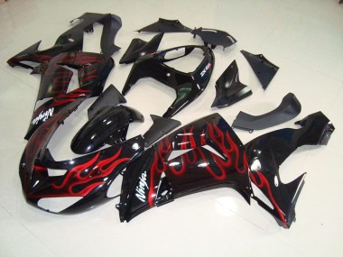 2006-2007 Black Red Flame Kawasaki ZX10R Moto Fairings UK Factory