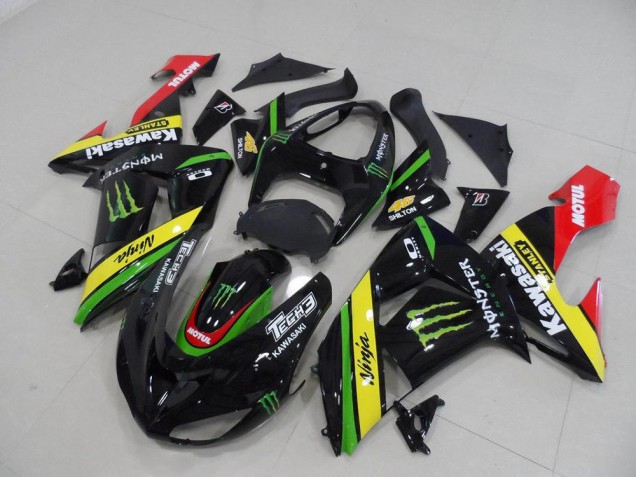 2006-2007 Black Yellow Monster Kawasaki ZX10R Motorcycle Replacement Fairings UK Factory