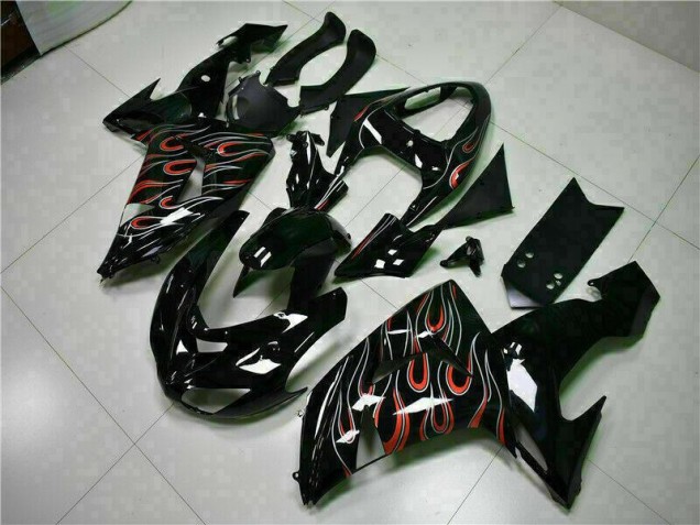 2006-2007 Black Red Flame Kawasaki ZX10R Motorcyle Fairings UK Factory