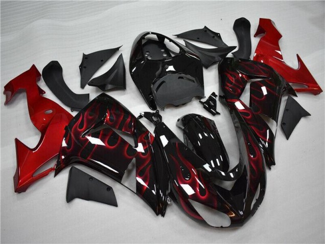 2006-2007 Red Flame Kawasaki ZX10R Motorcycle Fairings Kit UK Factory