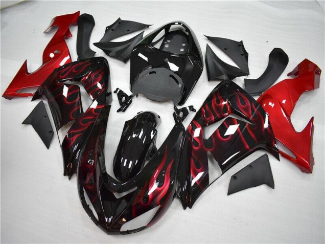 2006-2007 Red Flame Kawasaki ZX10R Motorcycle Fairings Kit UK Factory