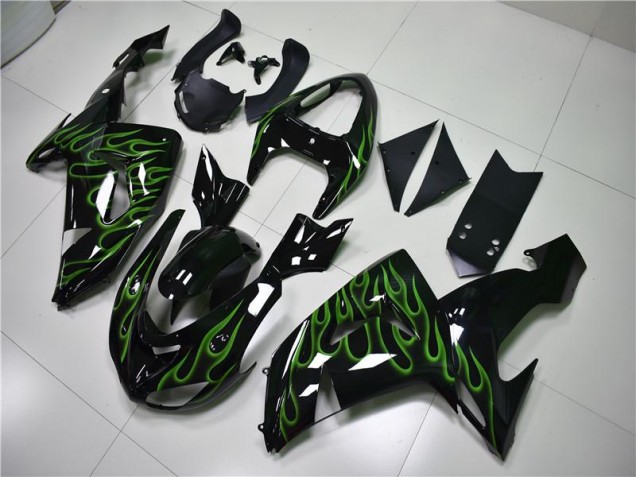 2006-2007 Black Green Flame Kawasaki ZX10R Motorcycle Fairing UK Factory