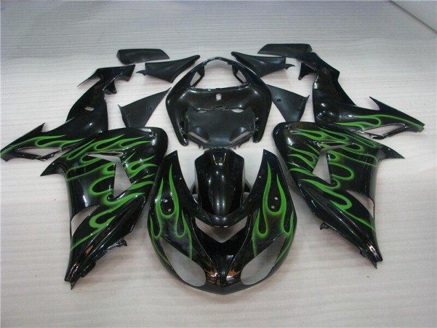 2006-2007 Black Green Flame Kawasaki ZX10R Motorcycle Fairing UK Factory