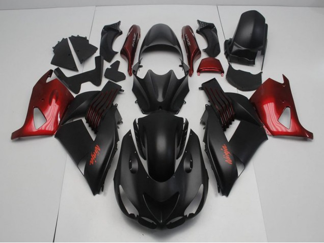 2006-2011 Matte Black and Red Kawasaki ZX14R ZZR1400 Motorcycle Fairing Kit UK Factory