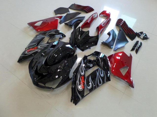 2006-2011 Black Nd Red Silver Flame Kawasaki ZX14R ZZR1400 Motorbike Fairing UK Factory