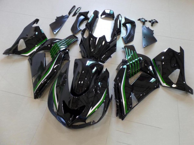 2006-2011 Glossy Black with Green Line Kawasaki ZX14R ZZR1400 Motor Bike Fairings UK Factory