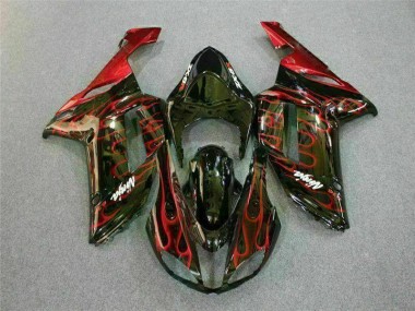 2007-2008 Black Red Flame Kawasaki ZX6R Motor Bike Fairings UK Factory