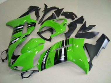 2007-2008 Green and Silver Stripe Kawasaki ZX6R Motorcycle Fairings Kits UK Factory