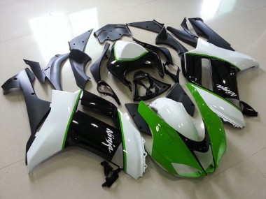 2007-2008 Green Black White Kawasaki ZX6R Motorcycle Fairing Kits UK Factory