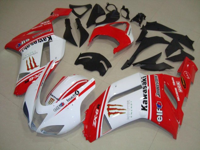 2007-2008 Red and White Kawasaki ZX6R Bike Fairing UK Factory