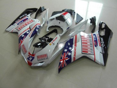 2007-2014 White Blue Red Ducati 848 1098 1198 Bike Fairings UK Factory