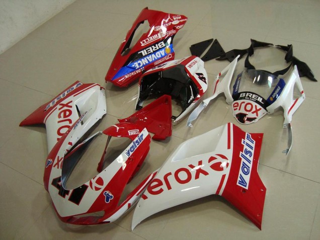 2007-2014 White Red Xerox Ducati 848 1098 1198 Bike Fairings UK Factory