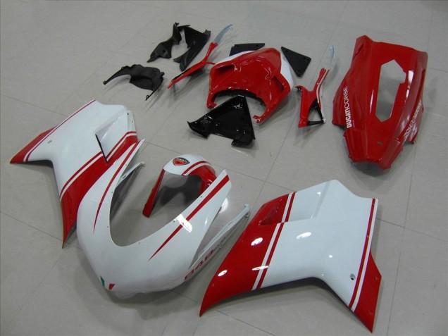 2007-2014 White and Red Racing Version Ducati 848 1098 1198 Motorbike Fairing UK Factory