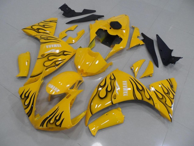 2009-2011 Yellow Black Flame Yamaha YZF R1 Motorcycle Fairings UK Factory