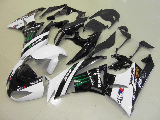 2009-2012 White Monster Kawasaki ZX6R Moto Fairings UK Factory