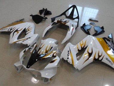 2002-2013 White Gold Flame Honda VFR800 Bike Fairings UK Factory