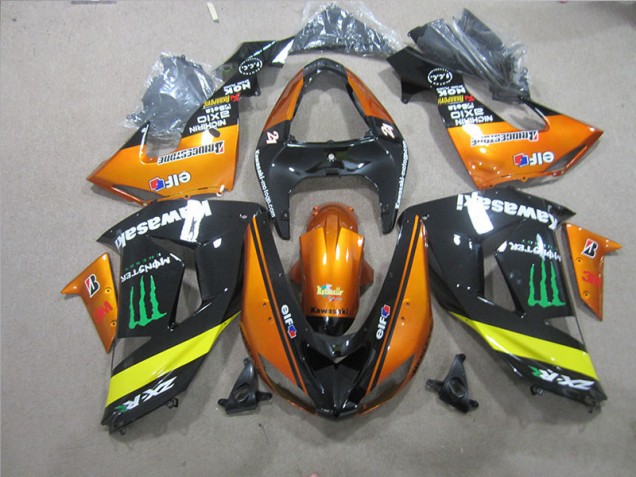 2006-2007 Black Orange Monster Kawasaki ZX10R Motorcycle Fairing Kits UK Factory