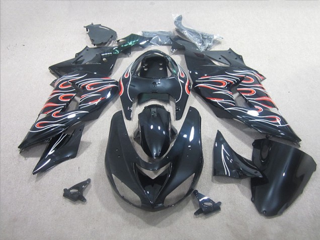 2006-2007 Black White Red Flame Kawasaki ZX10R Motorbike Fairing UK Factory