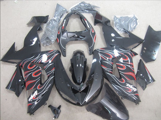 2006-2007 Black Red White Flame Ninja Kawasaki ZX10R Bike Fairings UK Factory