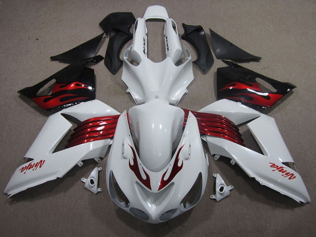 2006-2011 White Red Ninja Kawasaki ZX14R ZZR1400 Motorcycle Fairings Kits UK Factory