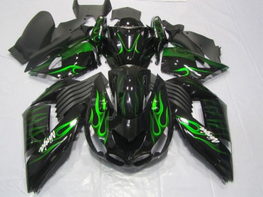 2006-2011 Black Green Flame Ninja Kawasaki ZX14R ZZR1400 Motorcycle Replacement Fairings UK Factory
