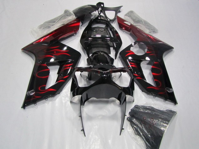 2003-2004 Black Red Flame Kawasaki ZX6R Motorcycle Fairing UK Factory