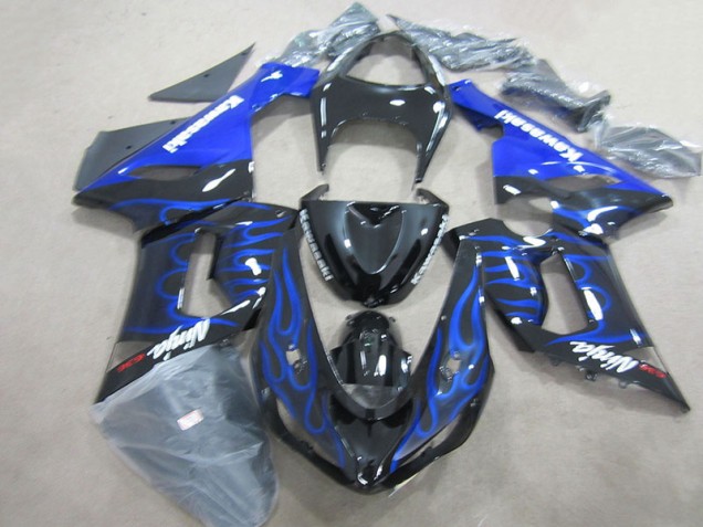 2005-2006 Black Blue Flame Ninja 636 Kawasaki ZX6R Motorcycle Fairings Kits UK Factory