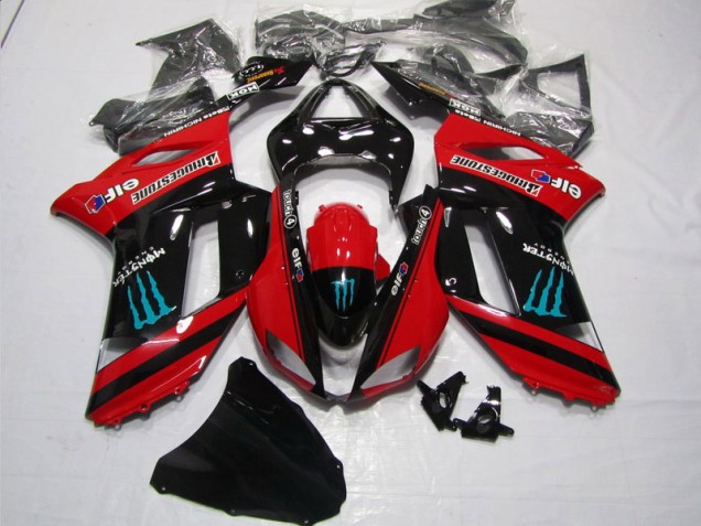 2007-2008 Red Black Monster Kawasaki ZX6R Motorbike Fairing Kits UK Factory