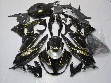 2009-2012 Black Gold Kawasaki ZX6R Motorcycle Fairings Kit UK Factory