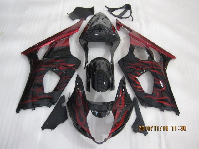 2003-2004 Black Red Flame Suzuki GSXR1000 Motorcycle Bodywork UK Factory