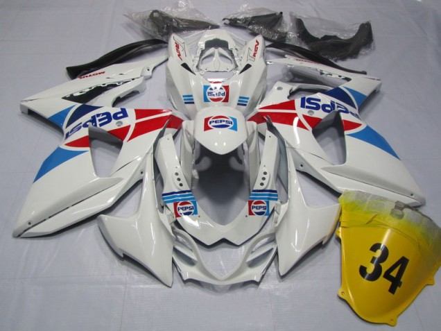 2009-2016 White Pepsi 34 Suzuki GSXR1000 Motorcycle Fairings Kit UK Factory