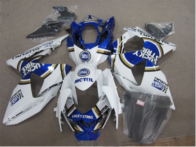 2009-2016 White Lucky Strike Blue Motul Suzuki GSXR1000 Motorcylce Fairings UK Factory