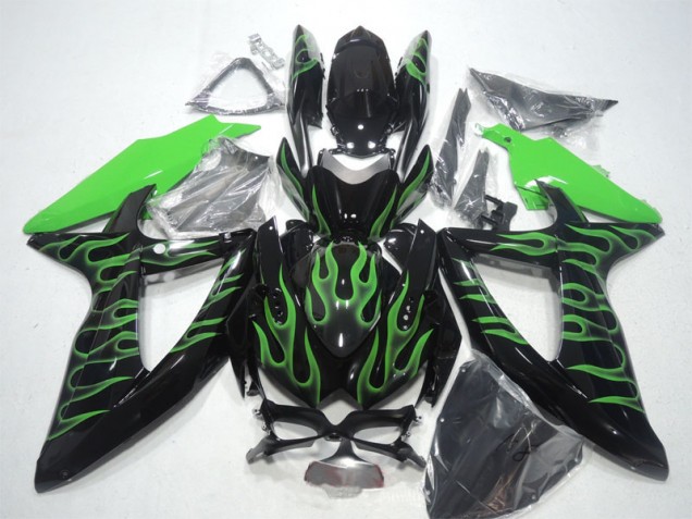 2008-2010 Black Green Flame Suzuki GSXR600 Bike Fairings UK Factory