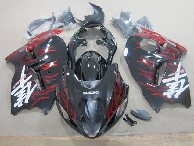 1996-2007 Black Red Flame Suzuki GSXR1300 Hayabusa Motorcylce Fairings UK Factory