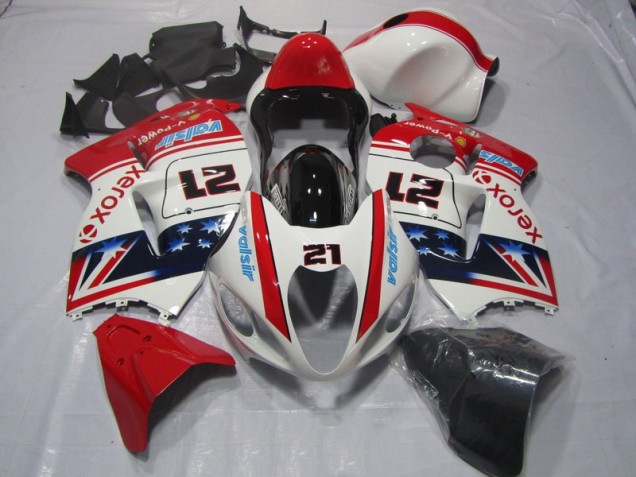 1996-2007 White Red Xerox 21 Suzuki GSXR1300 Hayabusa Motorcycle Fairings UK Factory