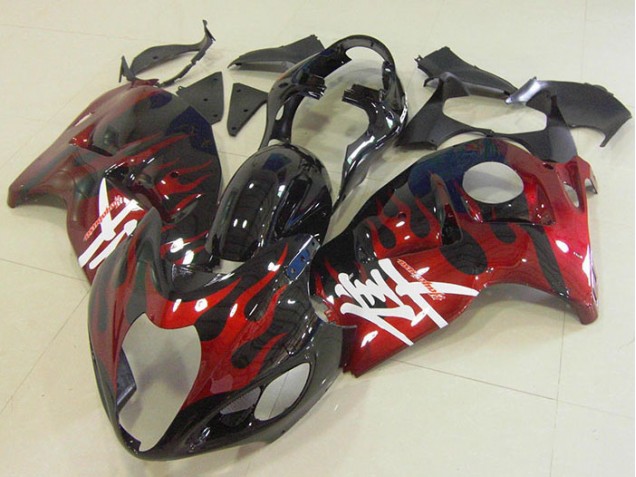 1996-2007 Black Red Flame Suzuki GSXR1300 Hayabusa Bike Fairings UK Factory