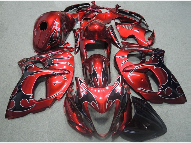 1996-2007 Red with Black Flame Suzuki GSXR1300 Hayabusa Motorcycle Fairings Kits UK Factory